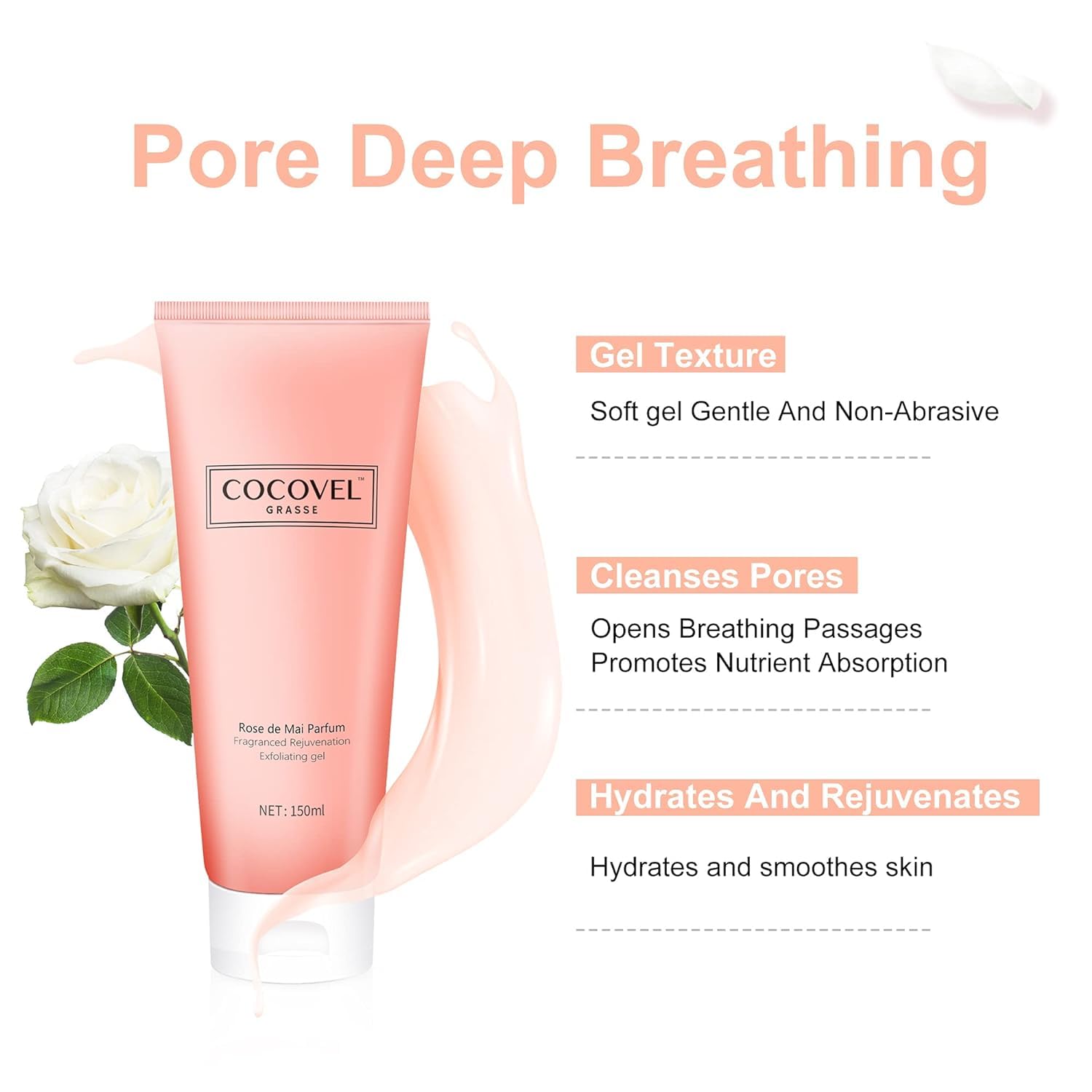 COCOVEL Rose de Mai Parfum Fragranced Rejuvenation Exfoliating Gel with Rosa Flower Extract, Rejuvenating & Brightening Gel 2 COCOVEL Rose de Mai Parfum Fragranced Rejuvenation Exfoliating Gel with Rosa Flower Extract, Rejuvenating & Brightening Gel - Image 2